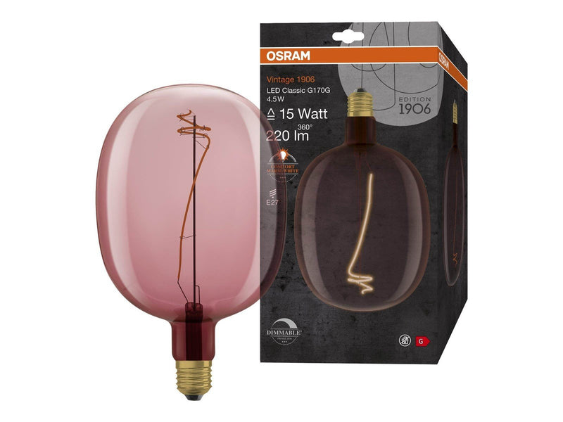 Osram LED-Lampe Vintage 1906 Gobe Ballon Spiral Filament 4.5W/816 (15W) Pink Dimmable E27
