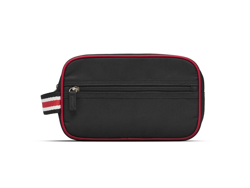 Studio Toiletry bag in black nylon with smart red edge.