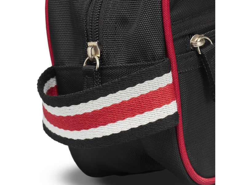 Studio Toiletry bag in black nylon with smart red edge.