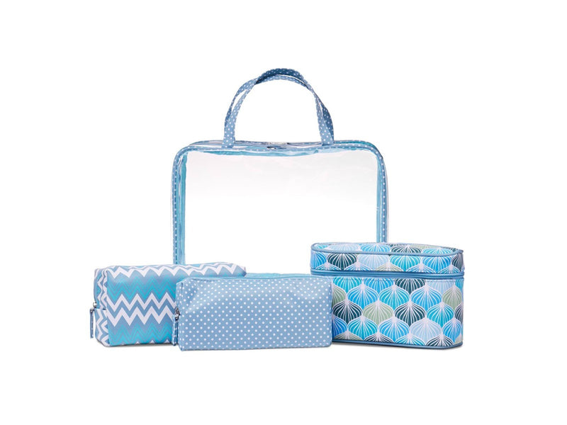 Studio 4-part cosmetic bag set in blue and transpa