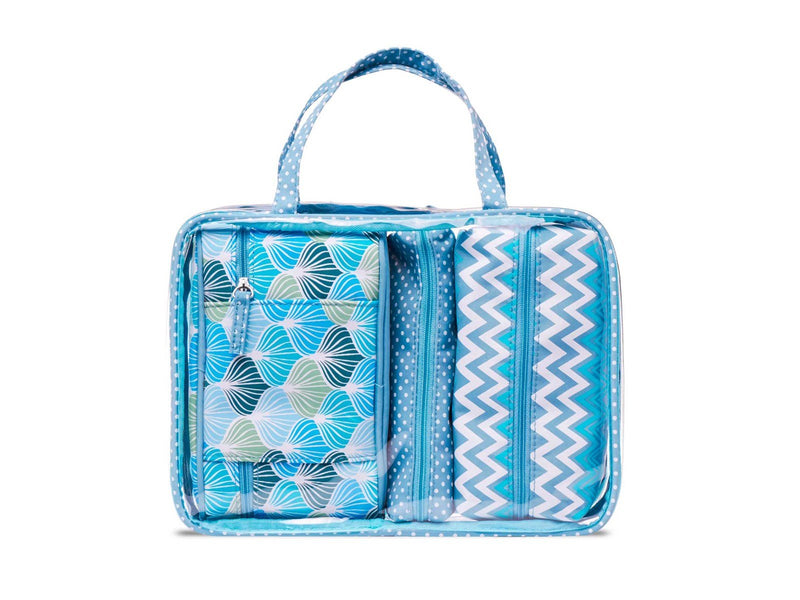 Studio 4-part cosmetic bag set in blue and transpa
