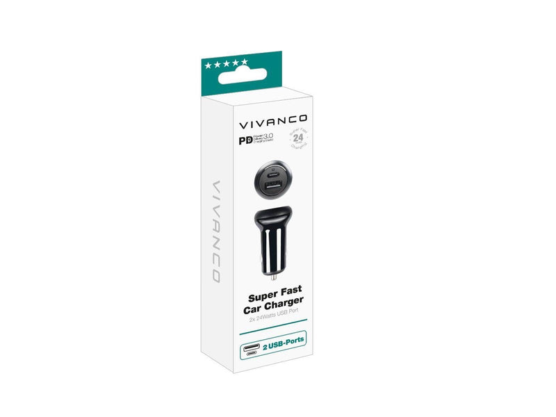 Vivanco 1xUSB-C PD / USB-A Car Charger 2x24W Black