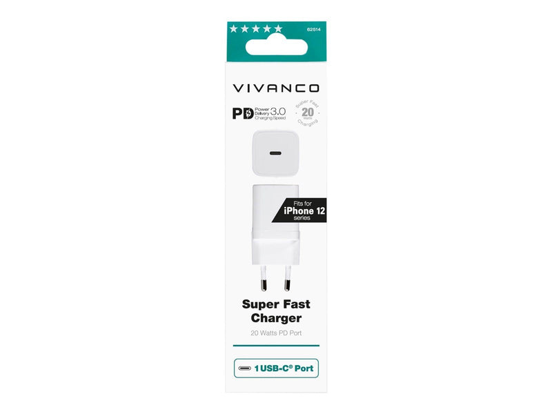 Vivanco Fast 1xUSB-C PD 20W Home Charger White