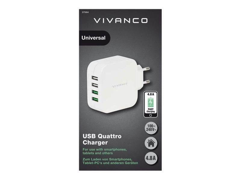 Vivanco 4xUSB Home Charger 4.8A Automatic White