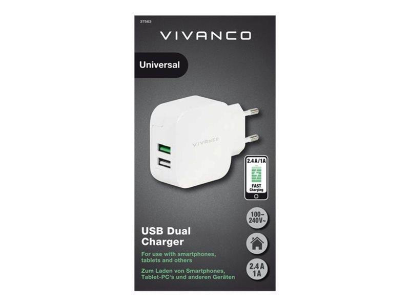 Vivanco 2xUSB Home Charger 3.4A (2.4A+1A) White