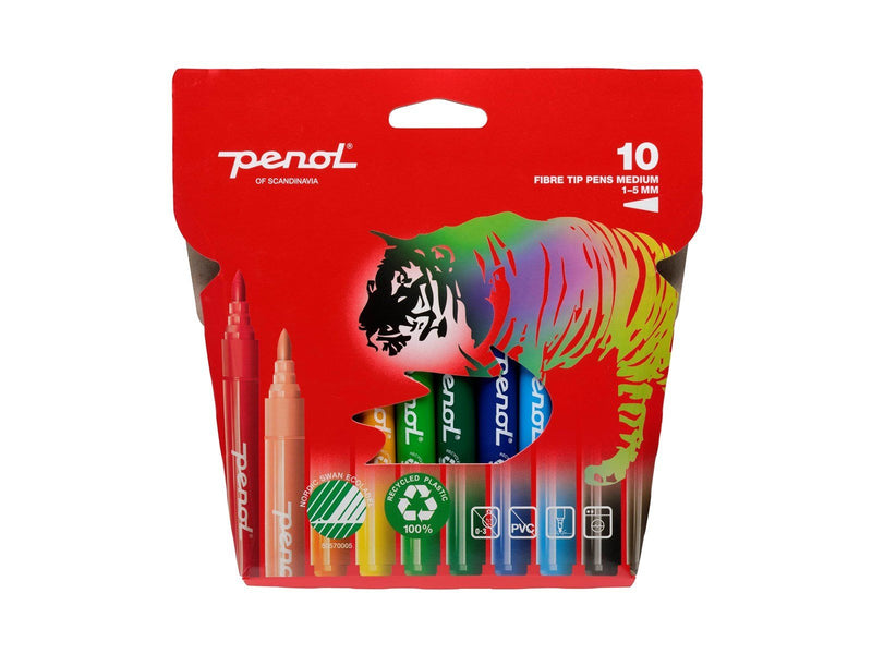 Penol Fibre Tip Medium pens x10
