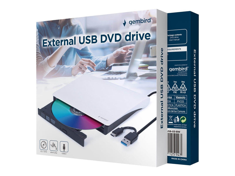 Gembird DVD-USB-03-BW - DVD±RW (±R DL) / DVD-RAM drive - USB 3.1 Gen 1 - external - DVD-RW (Brenner) - USB 3.1 Gen 1 - Weiß