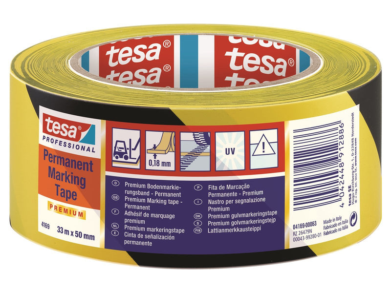 tesa Floor Marking Tape Premium indoor and outdoor 33m x 50 mm Yellow-Black