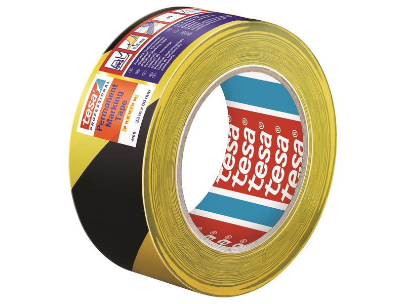 tesa Floor Marking Tape Premium indoor and outdoor 33m x 50 mm Yellow-Black