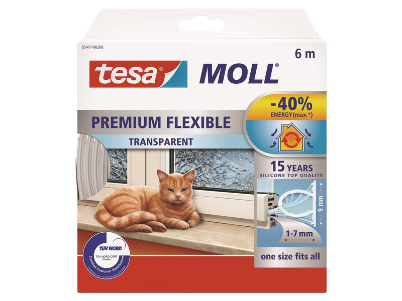 tesa moll Premium Flexible Silicone Sealing Tape 6m x 9mm x 7mm Transparent