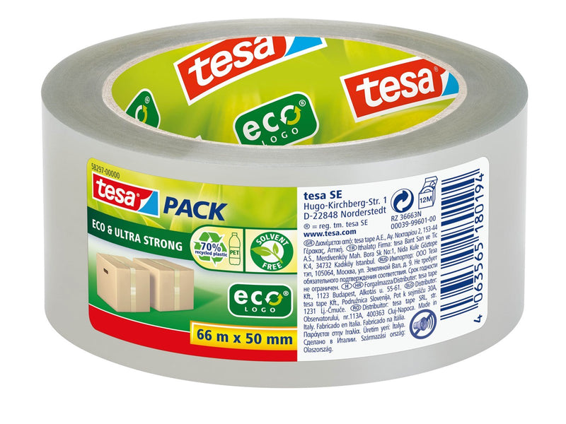 tesa pack eco & Ultra Strong Packaging Tape ecoLogo 66m x 50mm Transparent