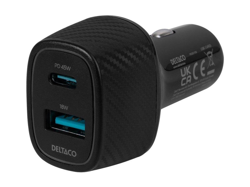 Deltaco USB car charger 1x USB-A 18 W 1x USB-C P