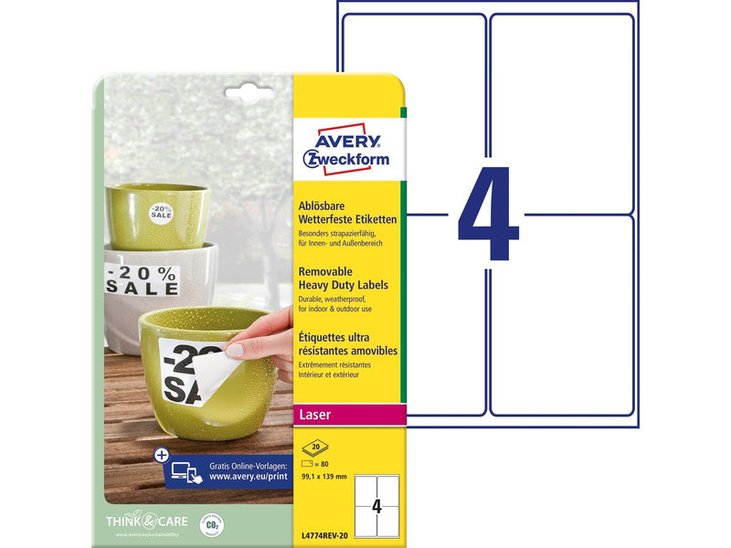 Avery Heavy duty labels removable white suitable for in- and outdoor use (-20oC to +80oC)