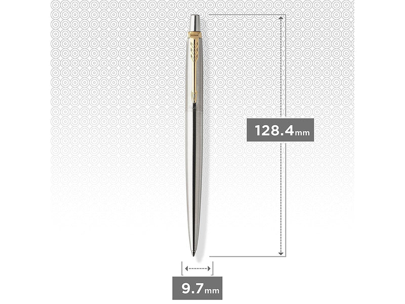 Parker Jotter Kugelschreiber | Edelstahl mit Goldzierteile | Mittlere Spitze | Blaue Tinte | Blister-Verpackung