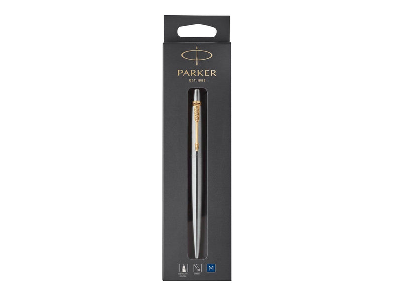 Parker Jotter Kugelschreiber | Edelstahl mit Goldzierteile | Mittlere Spitze | Blaue Tinte | Blister-Verpackung