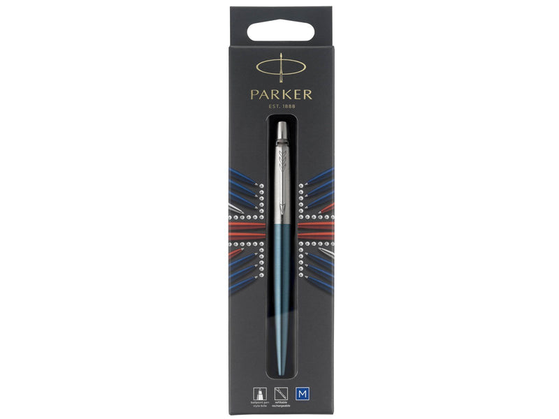 Parker Jotter Kugelschreiber | Waterloo Blue | Mittlere Spitze | Blaue Tinte | Blister-Verpackung