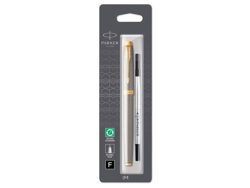 Parker IM Tintenroller | Brushed Metal | feine Schreibspitze | Nachfüllmine mit schwarzer Tinte | Blister-Verpackung