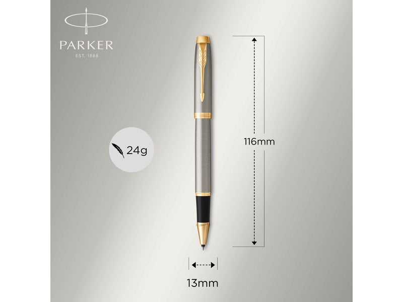 Parker IM Tintenroller | Brushed Metal | feine Schreibspitze | Nachfüllmine mit schwarzer Tinte | Blister-Verpackung