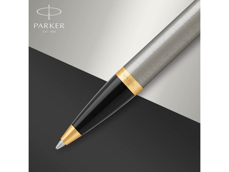 Parker IM Kugelschreiber | Brushed Metal | mittelstarke Schreibspitze | Nachfüllmine mit blauer Tinte | Blister-Verpackung