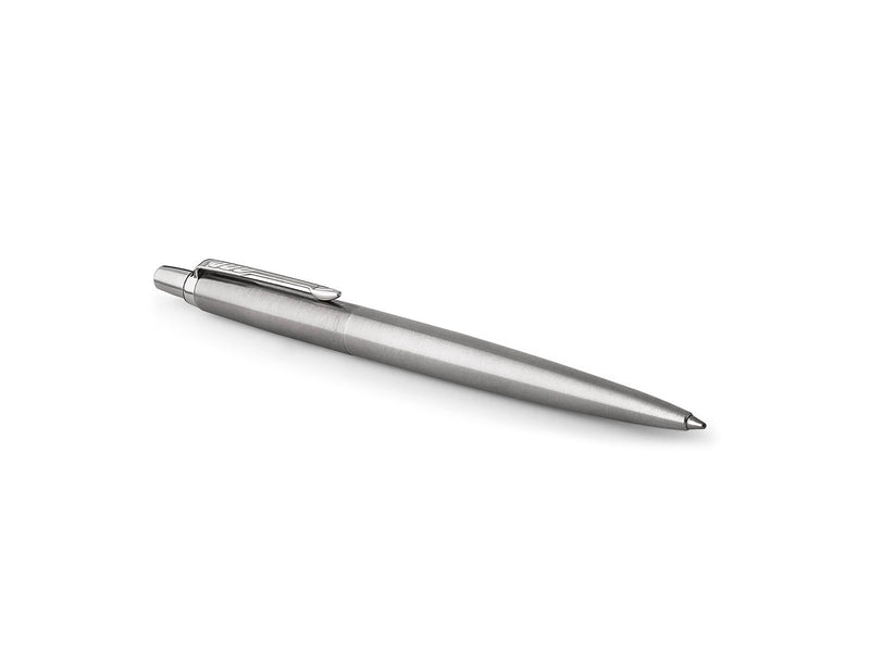 Parker Jotter-Gelschreiber | Edelstahl mit Chromzierteilen | mittlere Schreibspitze mit 0,7 mm | schwarze Tinte | Blister-Verpac