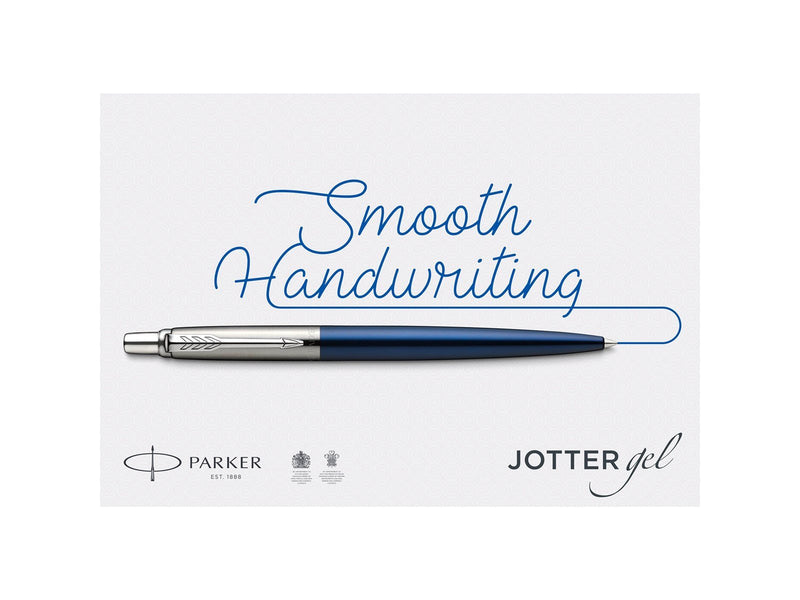 Parker Jotter-Gelschreiber | Edelstahl mit Chromzierteilen | mittlere Schreibspitze mit 0,7 mm | schwarze Tinte | Blister-Verpac