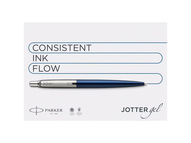 Parker Jotter-Gelschreiber | Edelstahl mit Goldzierteilen | mittlere Schreibspitze (0,7 mm) | schwarze Tinte | Blister-Verpackun