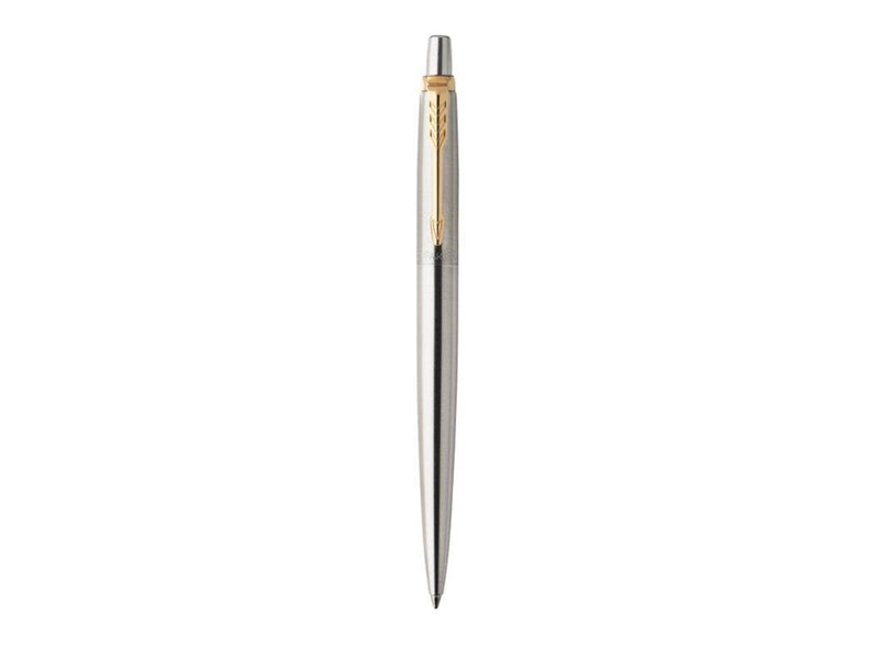 Parker Jotter-Gelschreiber | Edelstahl mit Goldzierteilen | mittlere Schreibspitze (0,7 mm) | schwarze Tinte | Blister-Verpackun