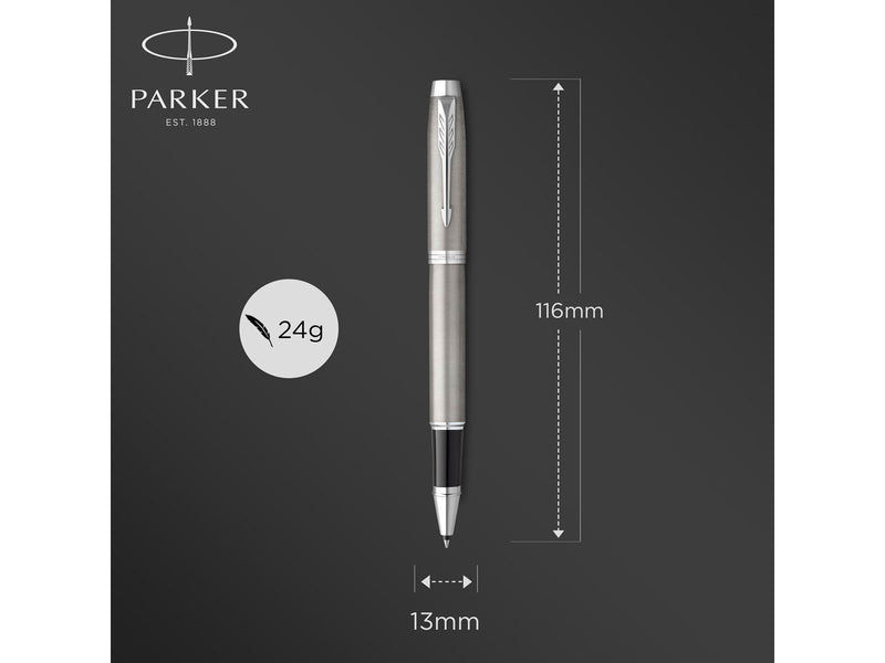 Parker IM Rollerball | Edelstahl mit Chrom-Zierteilen | feine Spitze mit schwarzer Tinte | Geschenkbox