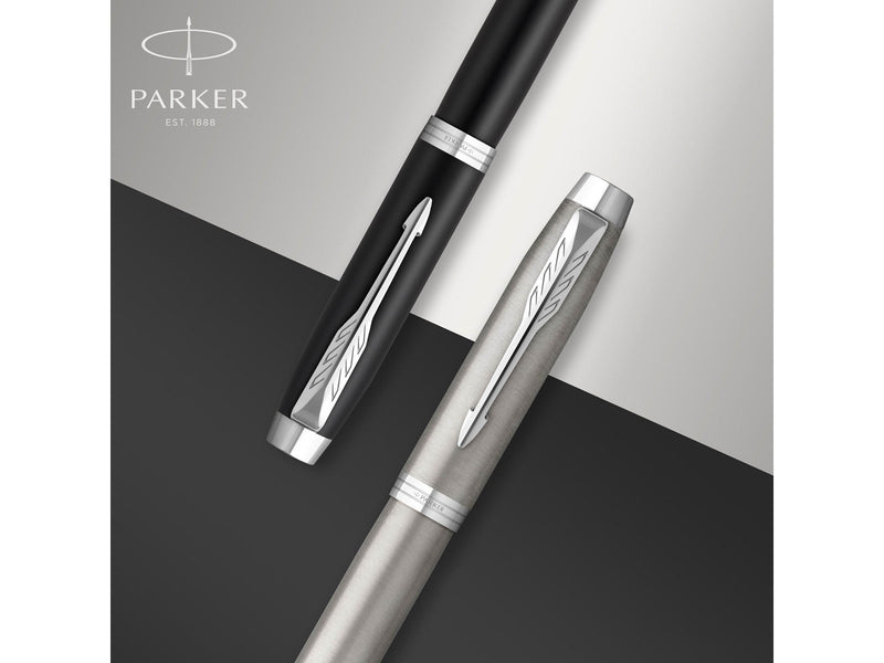 Parker IM Rollerball | Edelstahl mit Chrom-Zierteilen | feine Spitze mit schwarzer Tinte | Geschenkbox