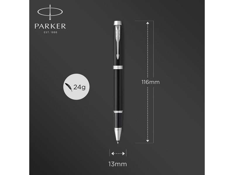 Parker IM Rollerball | Mattschwarz mit Chrom-Zierteilen | feine Spitze mit schwarzer Tinte | Geschenkbox