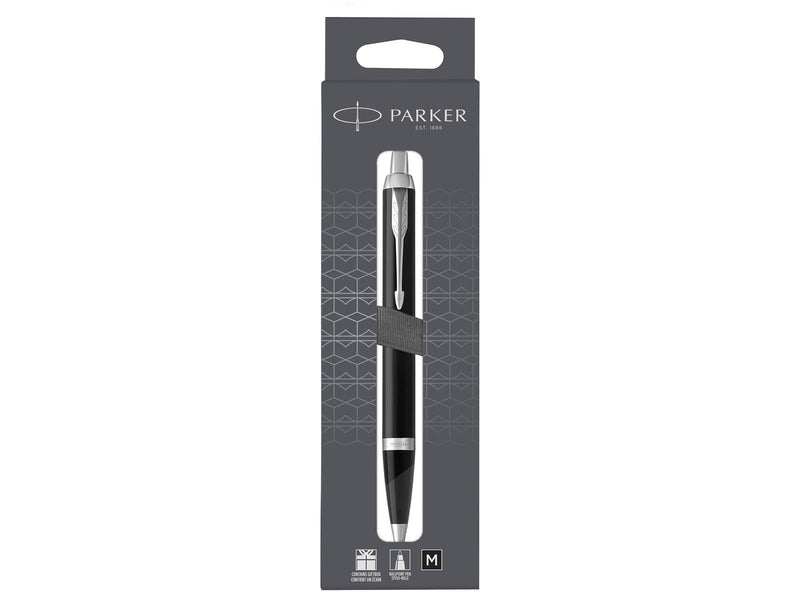 Parker IM Kugelschreiber | Mattschwarz mit Chrom-Zierteilen | mittlere Spitze mit blauer Tinte