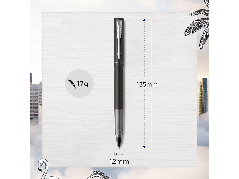 Parker Vector XL Tintenroller | Schwarze Metallic-Lackierung auf Messing | Feine Schreibspitze mit schwarzer Nachfülltinte | Ges