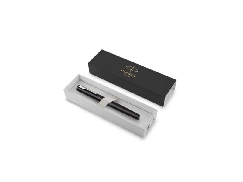 Parker Vector XL Tintenroller | Schwarze Metallic-Lackierung auf Messing | Feine Schreibspitze mit schwarzer Nachfülltinte | Ges