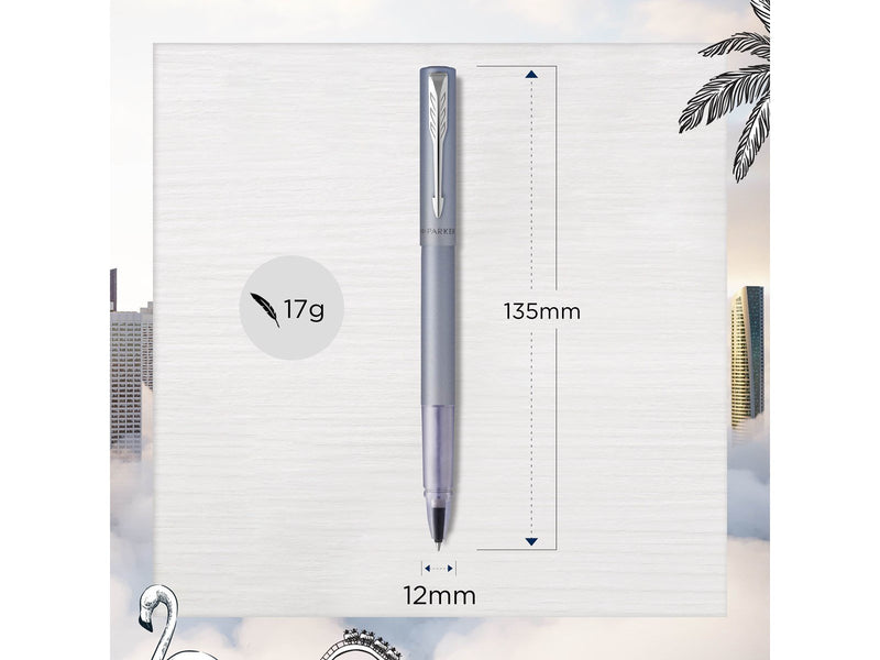 Parker Vector XL Tintenroller | Silberblaue Metallic-Lackierung auf Messing | Feine Schreibspitze mit schwarzer Nachfülltinte |