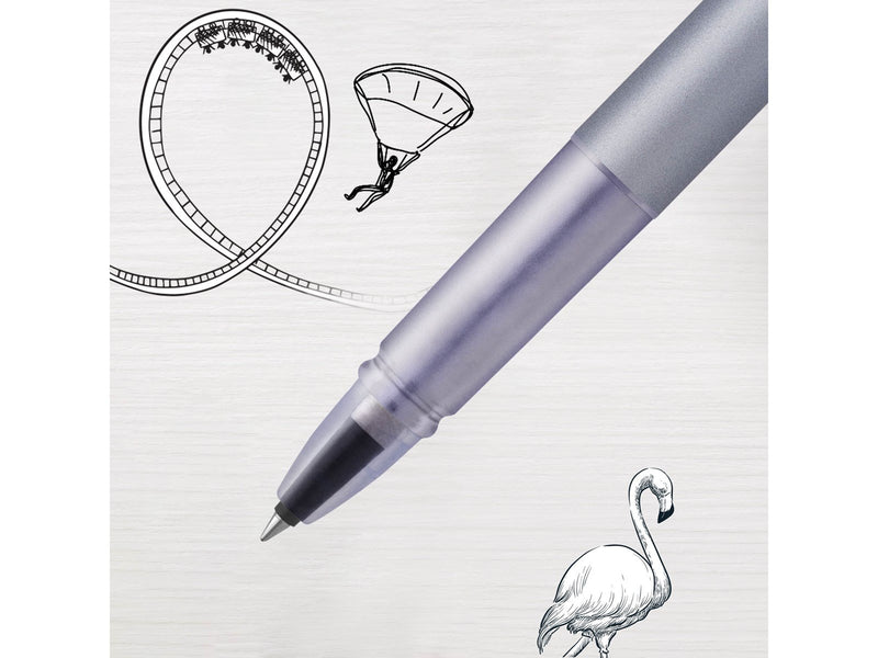 Parker Vector XL Tintenroller | Silberblaue Metallic-Lackierung auf Messing | Feine Schreibspitze mit schwarzer Nachfülltinte |