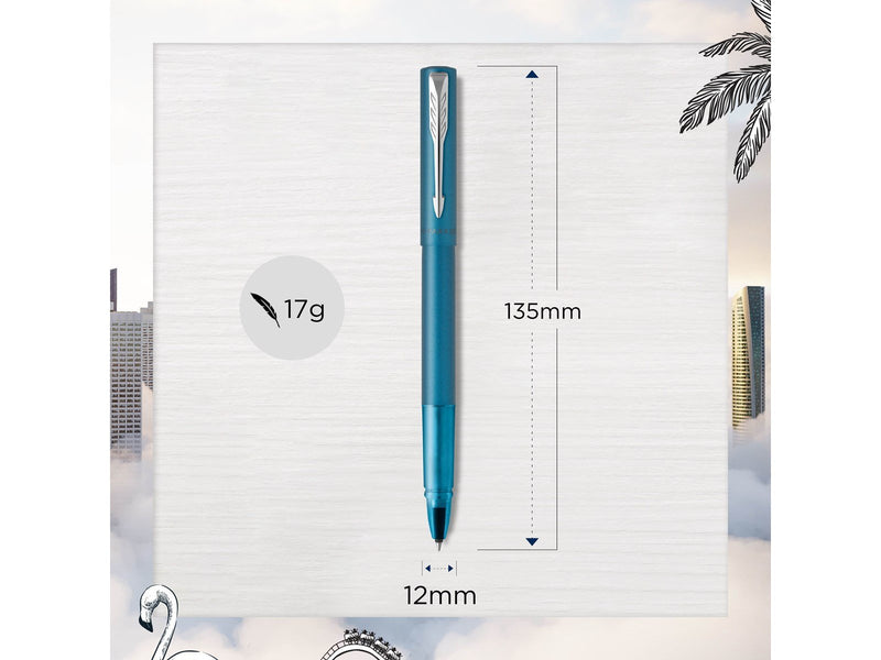 Parker Vector XL Tintenroller | Blaugrüne Metallic-Lackierung auf Messing | Feine Schreibspitze mit schwarzer Nachfülltinte | Ge