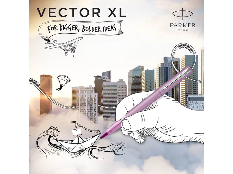 Parker Vector XL Tintenroller | Fliederfarbene Metallic-Lackierung auf Messing | Feine Schreibspitze mit schwarzer Nachfülltinte
