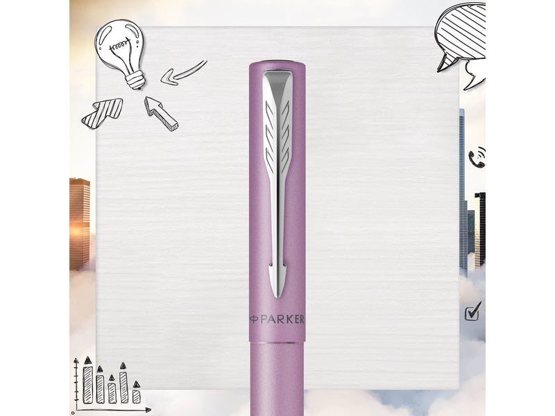 Parker Vector XL Tintenroller | Fliederfarbene Metallic-Lackierung auf Messing | Feine Schreibspitze mit schwarzer Nachfülltinte