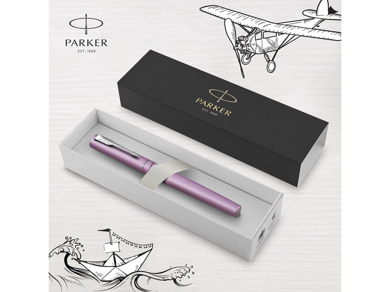 Parker Vector XL Tintenroller | Fliederfarbene Metallic-Lackierung auf Messing | Feine Schreibspitze mit schwarzer Nachfülltinte