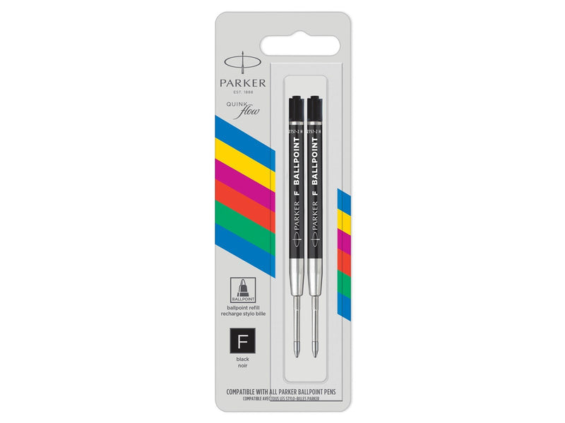 Parker Kugelschreibermine | feine Spitze | schwarze QUINKflow Tinte | 2 Ersatzmine für Kugelschreiber