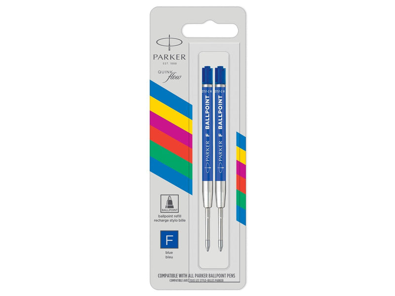 Parker Kugelschreibermine | feine Spitze | blaue QUINKflow Tinte | 2 Ersatzmine für Kugelschreiber