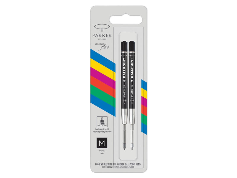 Parker Kugelschreiberminen | mittlere Spitze | schwarze QUINKflow Tinte | 2 Ersatzminen für Kugelschreiber
