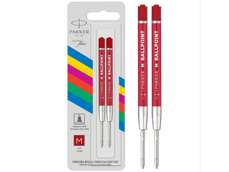 Parker Kugelschreibermine | mittlere Spitze | rote QUINKflow Tinte | 2 Ersatzmine für Kugelschreiber