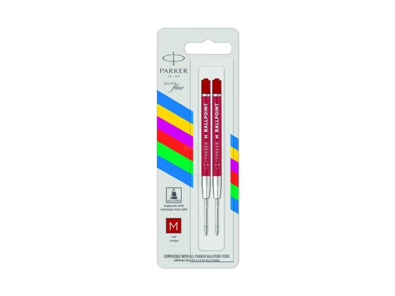 Parker Kugelschreibermine | mittlere Spitze | rote QUINKflow Tinte | 2 Ersatzmine für Kugelschreiber
