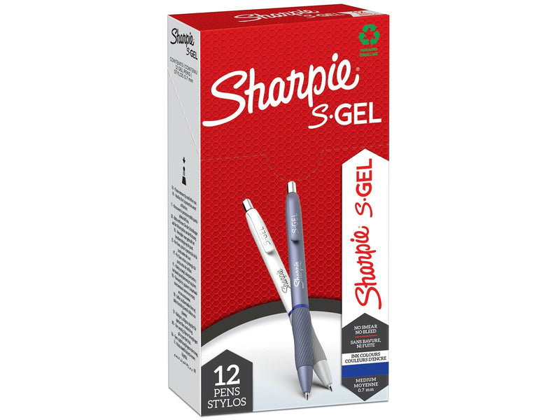Sharpie S-Gel | Gelschreiber | mittlere Spitze (0,7 mm) | Schäfte in Eisblau und Perlweiß | blaue Tinte | 12 Stück