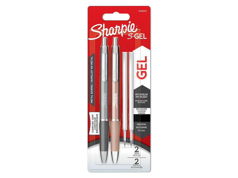 Sharpie S-Gel | Gelschreiber aus Metall | mittlere Spitze (0,7 mm) | Stahlgrau und Rotgold | schwarze Tinte | 2 Gelschreiber und
