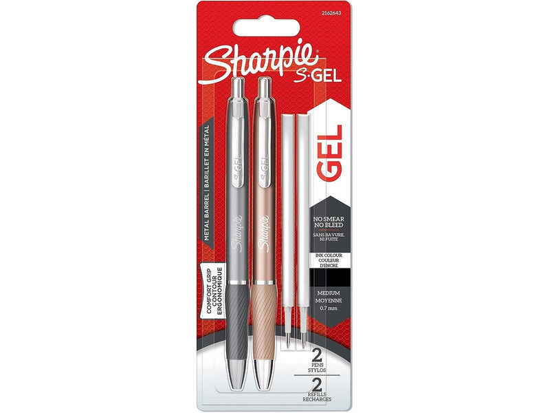 Sharpie S-Gel | Gelschreiber aus Metall | mittlere Spitze (0,7 mm) | Stahlgrau und Rotgold | schwarze Tinte | 2 Gelschreiber und