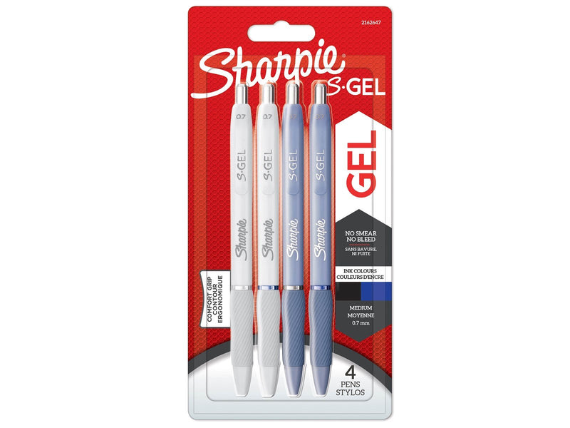 Sharpie S-Gel | Gelschreiber | mittlere Spitze (0,7 mm) | Schäfte in Eisblau und Perlweiß | schwarze und blaue Tinte | 4 Stück