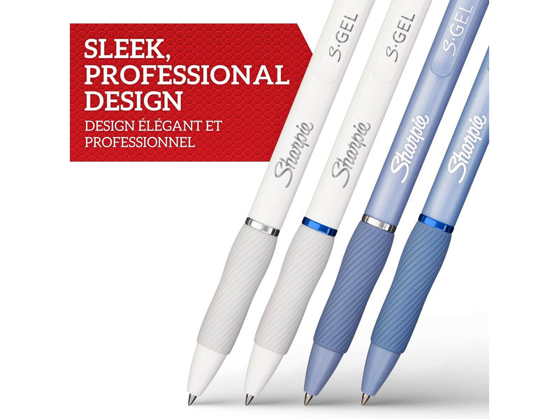 Sharpie S-Gel | Gelschreiber | mittlere Spitze (0,7 mm) | Schäfte in Eisblau und Perlweiß | schwarze und blaue Tinte | 4 Stück