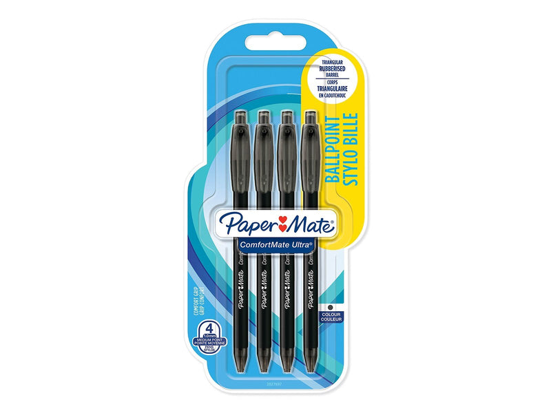 Paper Mate ComfortMate Ultra Druckkugelschreiber | mittlere Schreibspitze (1,0 mm) | schwarz | 4 Stück